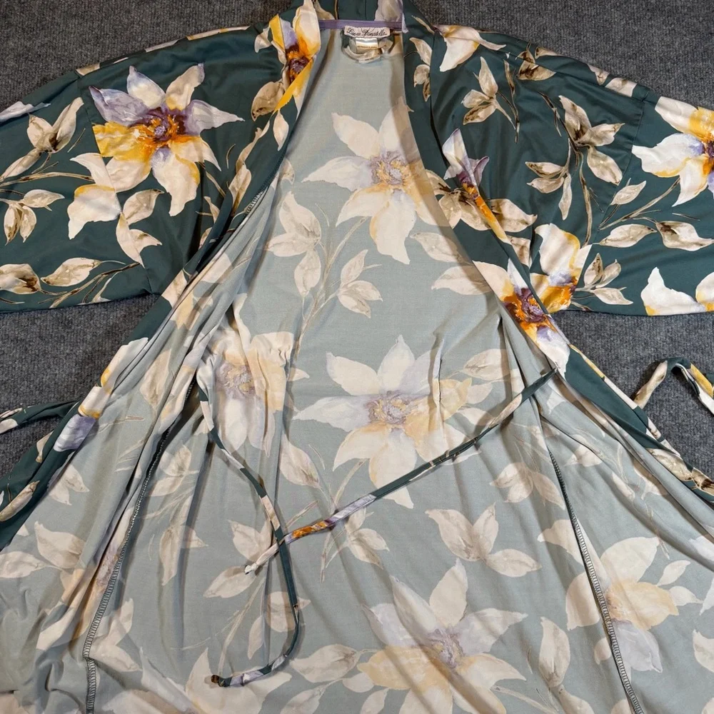 Linea Donatella Womens S/M Floral Kimono Wrap Tie‎ Robe